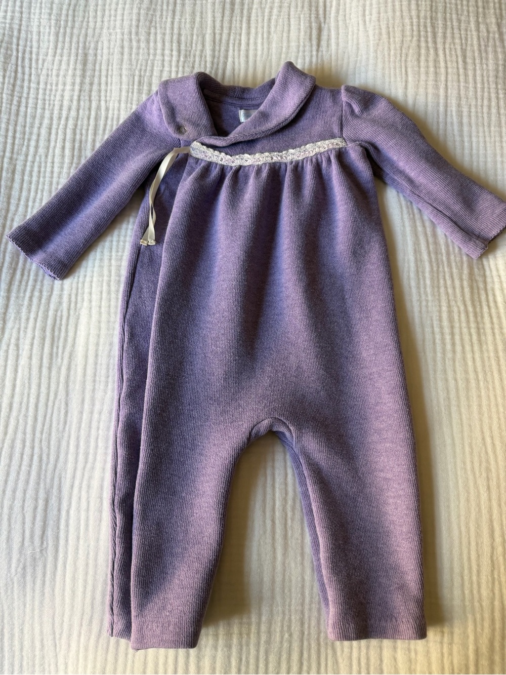 Ralph Lauren 12 month old Soft Knit Purple Baby One-Piece with Lace Trim